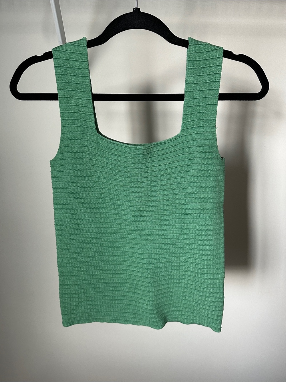 Green Ribbed Tank Top - Women's Square Neck Knit